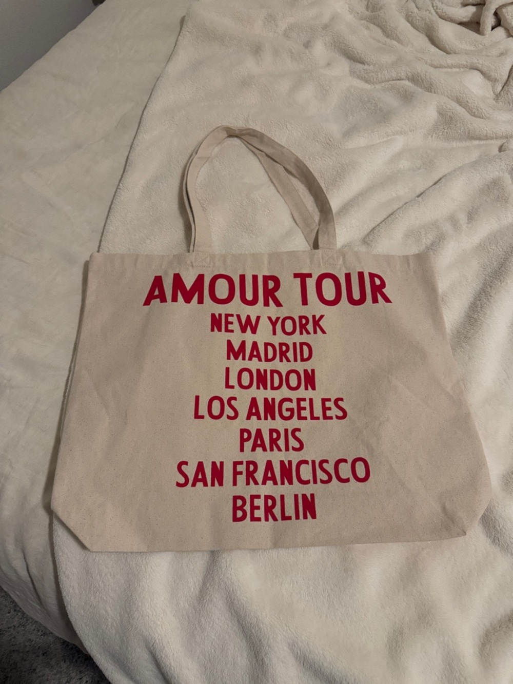 Sezane Natural Canvas Tote with Red City Text